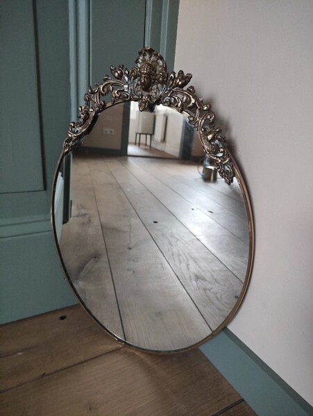 Gouden vintage spiegel messing, miroir doré antique