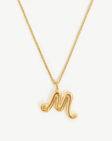 Curly Molten Initial Pendant Necklace - Initial M | 18ct Gold Vermeil