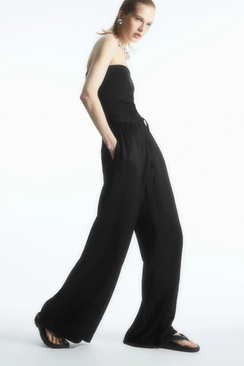 PANTALON LARGE TEXTURÉ TAILLE AJUSTABLE