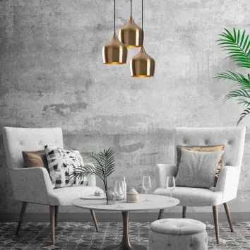 Suspension 3 lumières noires et abat-jour dorés MOMO | Maisons du Monde