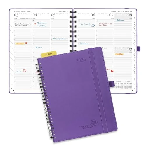 POPRUN Agenda 2026 Semainier 22 x 16,5 cm - Couverture Souple en PU Cuir Spirale, Vertical Planner, D'Jan 2026 à Déc 2026-12 Mois, Avec règle signet, Papier 100 g/m², Pourpre