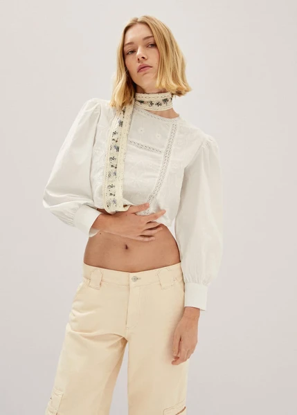 Blouse brodée manches bouffantes - Femme | Mango France