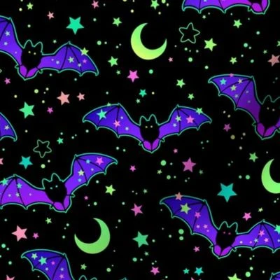 Halloween Holiday Glow Bats and Stars in Fabric | Spoonflower