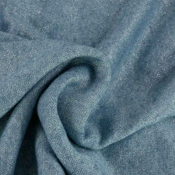 Tissu Jersey Maille Chiné Pailleté Haute Couture - Bleu Clair