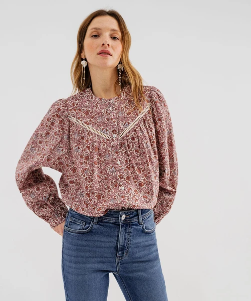 Blouse ample en voile de coton imprimé femme