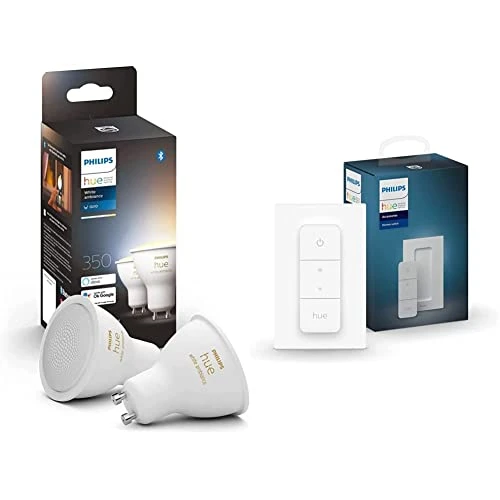 Philips Hue Lot de 2 ampoules [spot GU10] ; Hue Dim Switch Télécommande nomade variateur de lumière V2