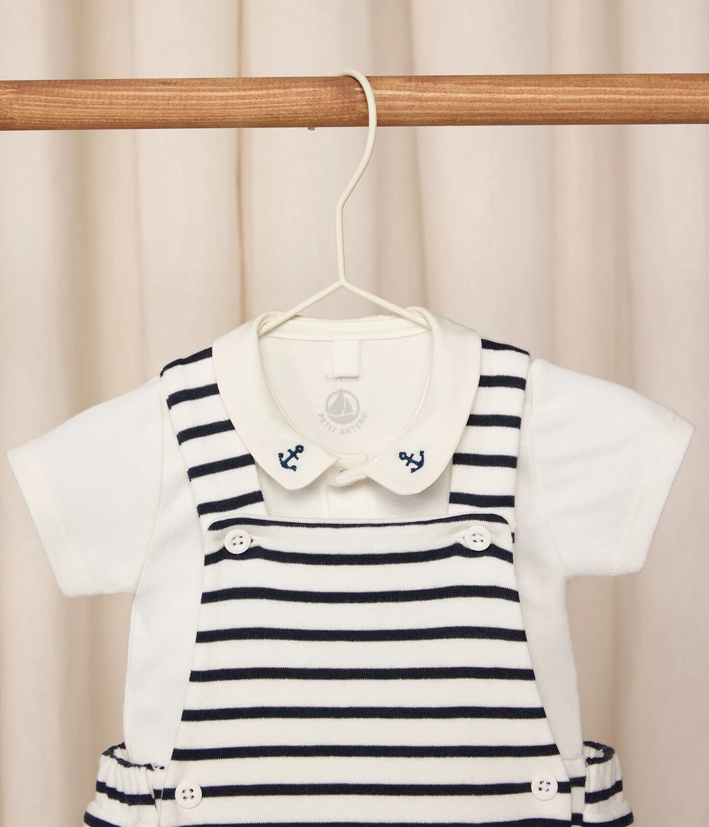 Ensemble 2 pièces bébé en coton rayé et détails brodés
