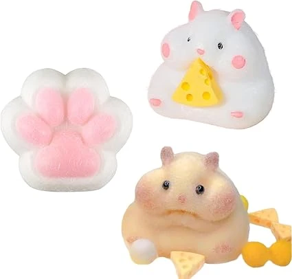 SSKHE 3PCS Patte de Chat Squishy, Hamster Squishy, Fufu Yoyo Taba Squishy Geant, Kawaii Squishy Chat, Squishy Anti Stress, Jouet Anti Stress, Squishy Chat et Hamster pour Enfants et Adultes