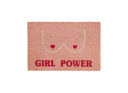 fisura. DM0999 Paillasson rectangulaire Girl power Rose Fibre de coco et PVC latex H1,5 x 40 x 60 cm