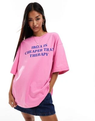 ASOS DESIGN - T-shirt oversize à imprimé Ibiza - Rose