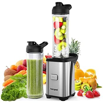 Homgeek Mini Blender 350W, Blender smoothie et Milk-shake avec 2 Bouteilles Portables de 600ml, 2 Couvercles sans BPA et Corps en Inox: Amazon.fr: Cuisine & Maison
