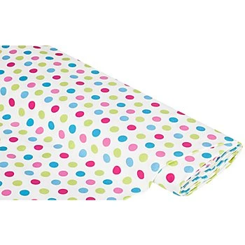 Tissu coton enduit "pois", turquoise/rose vif