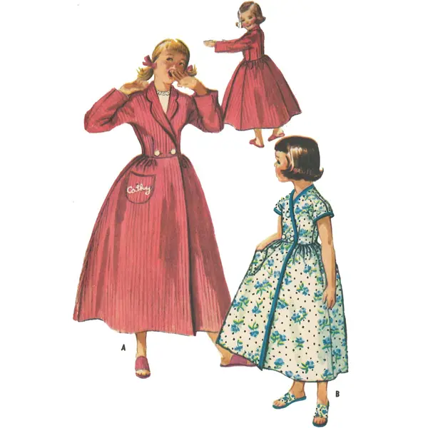 Modèle des années 1950, ensemble robe de chambre pour filles, robe et pantoufles mules - Buste 30 » (76 cm)