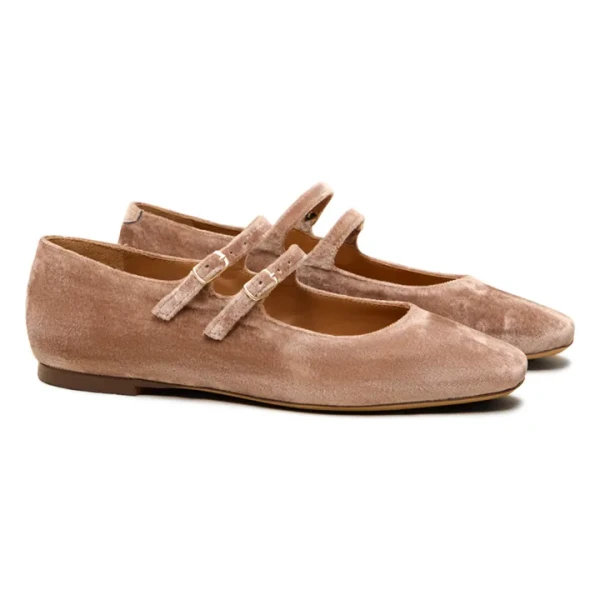 Ballerines n°128 Velours | Rose poudré