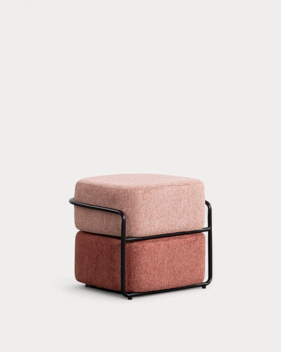 Pouf Rectangulaire avec Coussin Amovible en Tissu Elin