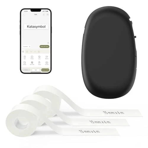 SUPVAN E10 Étiqueteuse inclut 3 Étiquettes Thermiques Étanches Autocollantes Longues (15 mm x 6 m), Noir