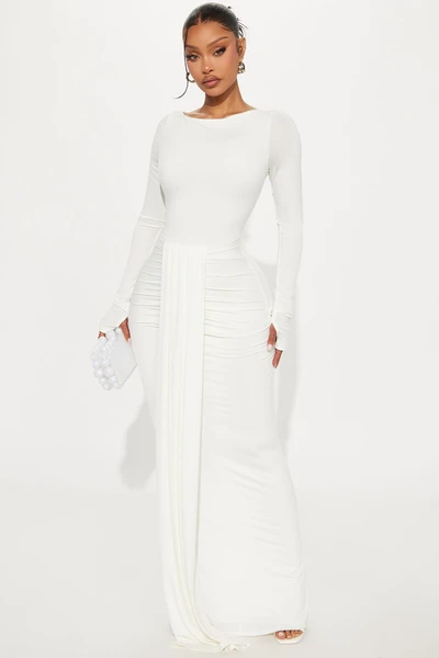 Eloise Boat Neck Maxi Dress - White 