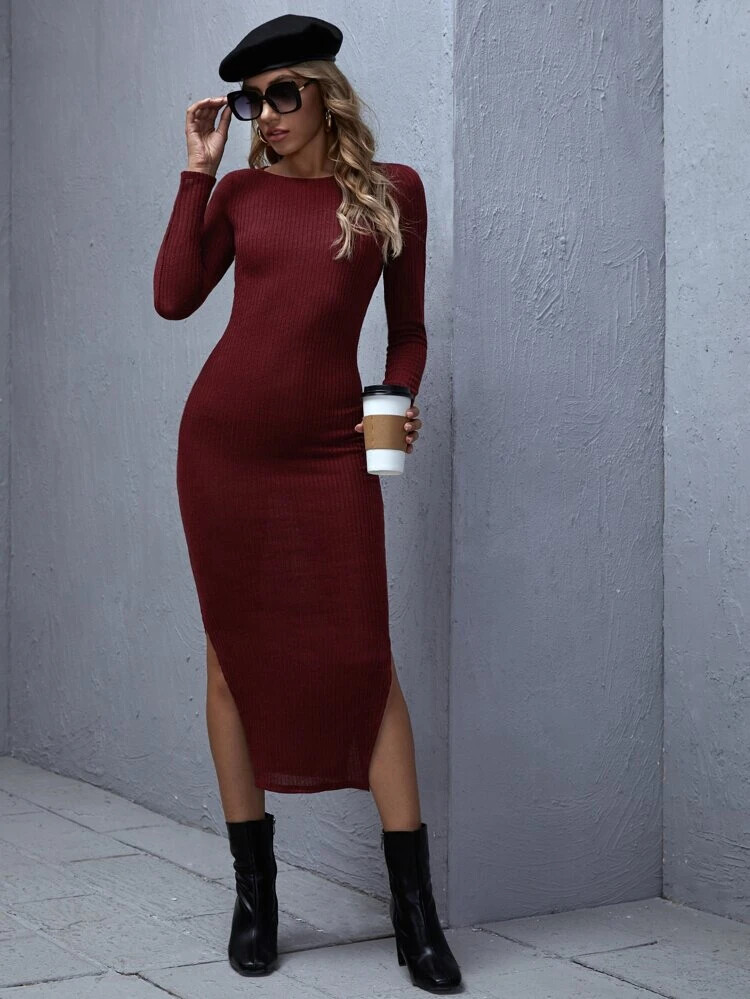 Robe côtelée unicolore