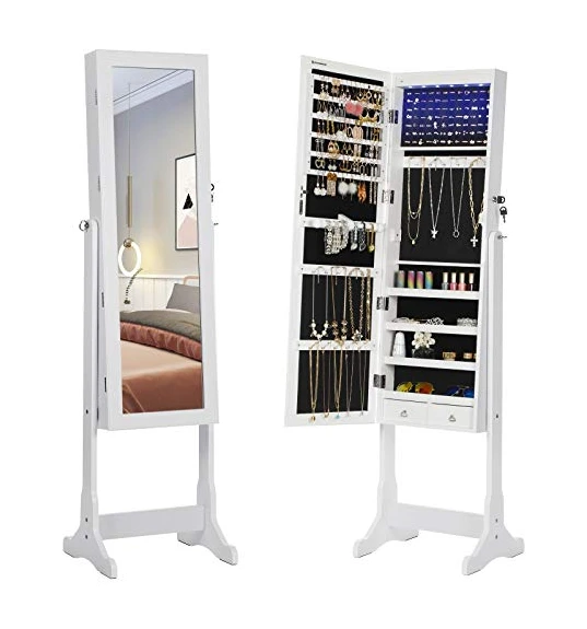 SONGMICS Armoire à Bijoux sur Pieds, avec Serrure, 2 Tiroirs