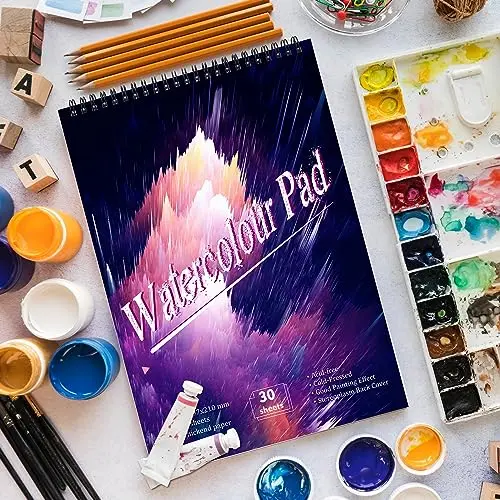 JQZONGO Papier Aquarelle A4, Cahier de Dessin 220gsm Carnet Aquarelle avec Reliure à Spirale, Bloc Dessin Blanc Naturel pour Enfants et Adultes 30 Feuilles (Violet)