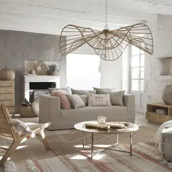 Suspension aérienne en fibre végétale tressée et métal doré LYNN | Maisons du Monde