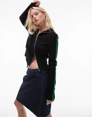 Topshop - Pull en maille à fermeture éclair en diagonale et bandes - Multicolore