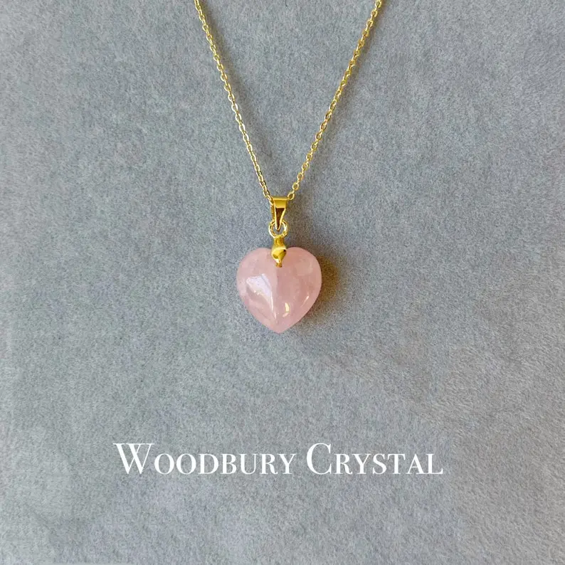 Natural Rose Quartz Necklace|Dainty Rose quartz heart necklace |Solid Gold |Rose gold |Sterling Silver|14k Gold filled chain|Pink jewelr