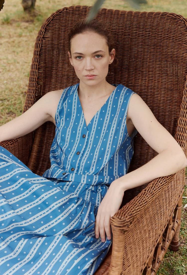 Top sans manches imprimée en coton BLEU pour femme MONOPRIX