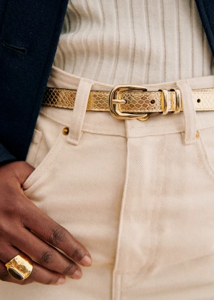 Ceinture Livie - Doré Serpent - Cuir bovin embossé serpent - Sézane