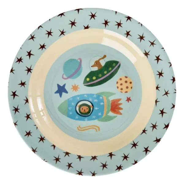 Assiette creuse en mélamine Chiens de l'Espace | Bleu