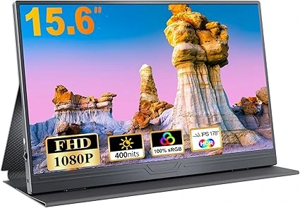 CUIUIC Ecran Portable, 15,6 Pouces Moniteur Portable IPS 100% SRGB, Écran Ordinateur 1080P FHD, Ecran Portatif USB C/Mini HDMI, pour Macbook/Laptop/PC/PS5
