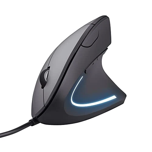 Trust Verto Souris Ergonomique Verticale, Souris Filaire, 1000-1600 DPI, 6 Boutons, LED, Prévention Syndrome de la Souris et Epicondylite, pour Droitier, PC, Ordinateur, Portable, Mac - Noir