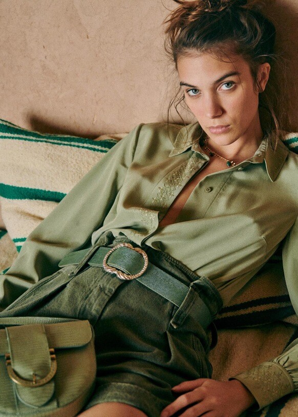 Chemise Abbie - Kaki clair - Soie - Sézane