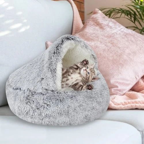 USYSGT Lit Rond pour Chat, Coussin pour Chat Lit de Chat Panier de Couchage Confortable et Lavable avec Bords Surélevés Maison en Peluche pour Chat, Lapin, Cochon d'Inde et Chaton Ø 40cm