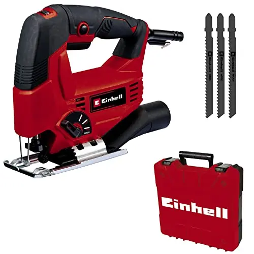 Einhell Scie sauteuse TC-JS 80/1 Kit (550 W, hauteur de course 20 mm, mouvement pendulaire, profondeur de coupe 80 mm dans le bois/10 mm dans l’acier, régime 3 000 tr/min, avec 3 lames à tige en T)