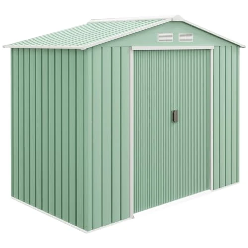 Outsunny Abri de Jardin 2,5 m² - Remise pour Outils avec Fondation - cabanon Porte verrouillable - dim. 213L x 130l x 185H cm - tôle d'acier Vert Clair