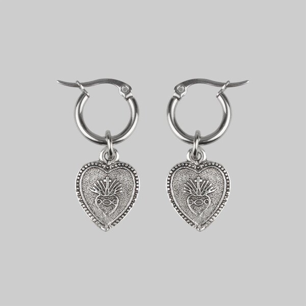 ARDOUR. Sacred Heart Hoop Earrings - Silver – REGALROSE