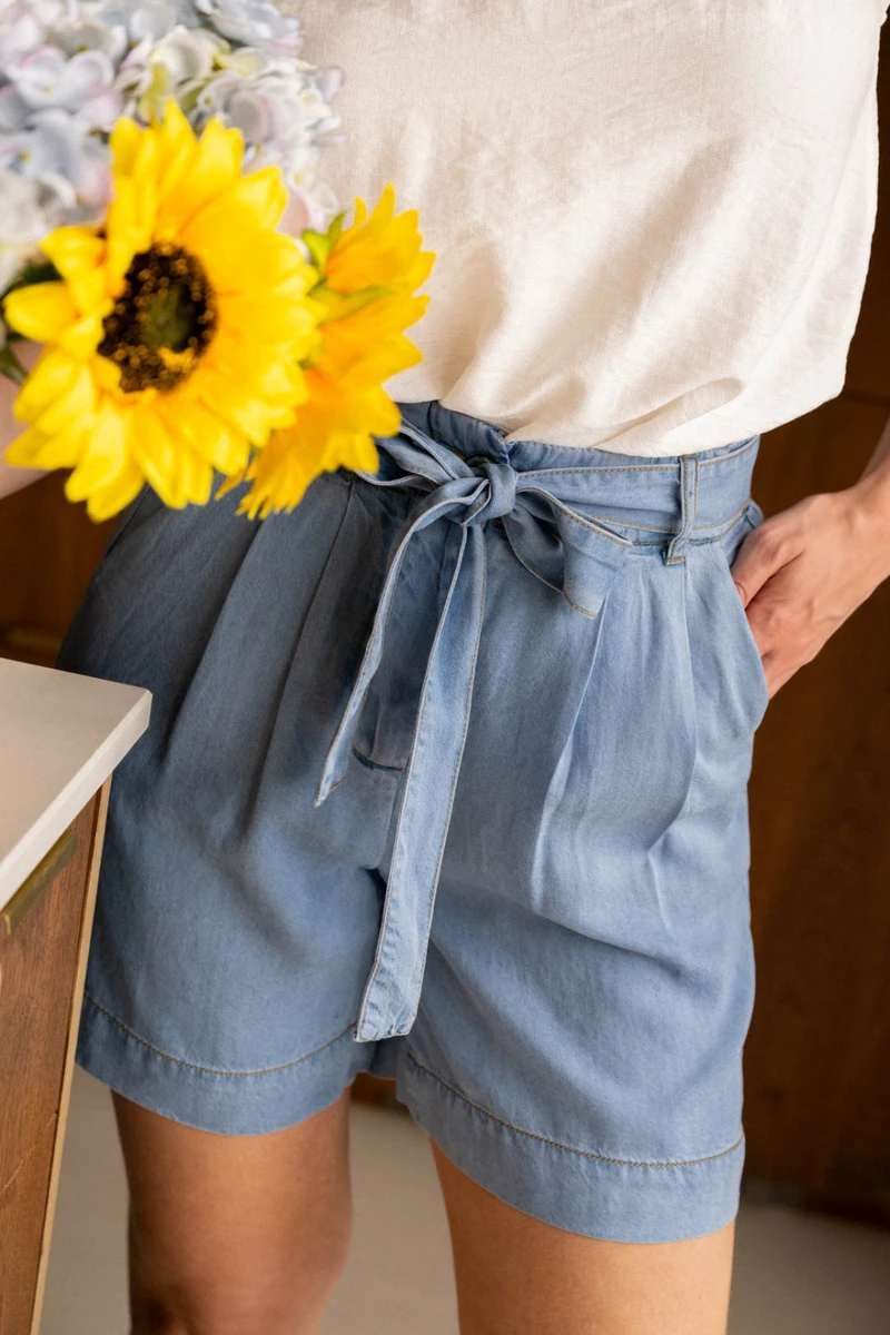 Short Fluide Bleu À Nouer À La Ceinture - Bleu - Boutique Libertie