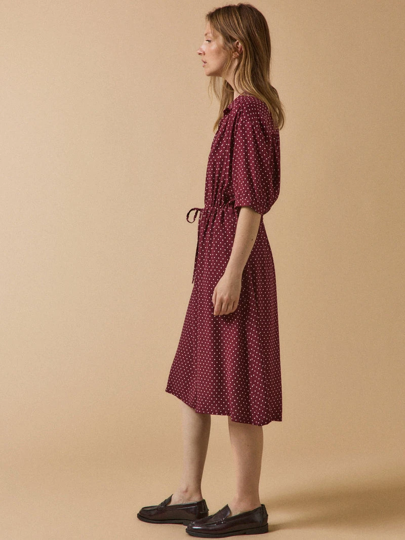 Robe sous genoux rétro femme imprimé pois