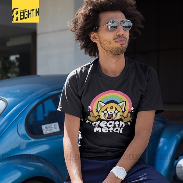 Death Metal Aggretsuko agressif Retsuko T Shirts 100% coton vêtements pour hommes T Shirts à manches courtes T Shirts grande taille Cartoon | AliExpress