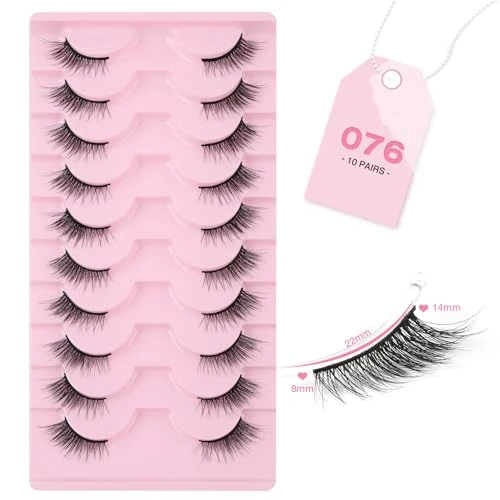 Sixstarhair Demi Faux Cils 3D Faux Cils Naturel 10 Paires Cat Eye Lashes Doux Half Lashes Reutilisable Corner Eyelashes