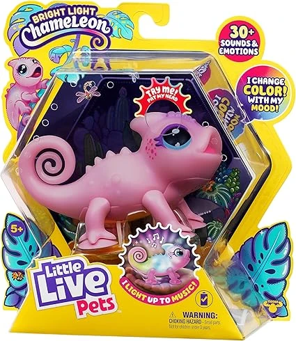 Little Live Pets - Nova Le caméléon Lumineux | Jouet interactif Lumineux Multicolore, Plus de 30 Sons, Plus de 10 humeurs, Répète après toi, Détecte Les Sons (Piles incluses, à partir de 5 Ans)