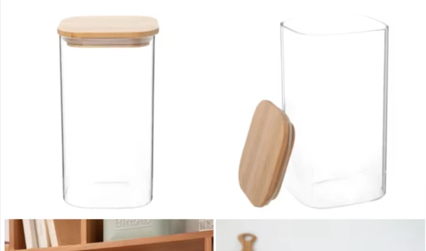 Bocal carré en verre et bambou H19