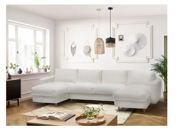 Canapé panoramique convertible express coffre COCOONE tissu bouclette| BOBOCHIC ®