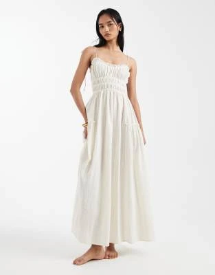 ASOS DESIGN - Faith - Robe d'été longue froncée de plage - Crème