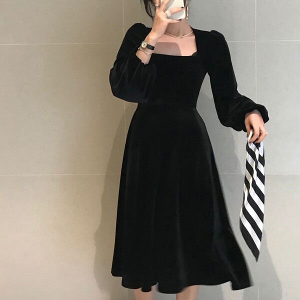 Joinyouth – robe Vintage en velours pour femmes, vêtements coréens élégants à manches longues bouffantes et col carré, printemps 2021