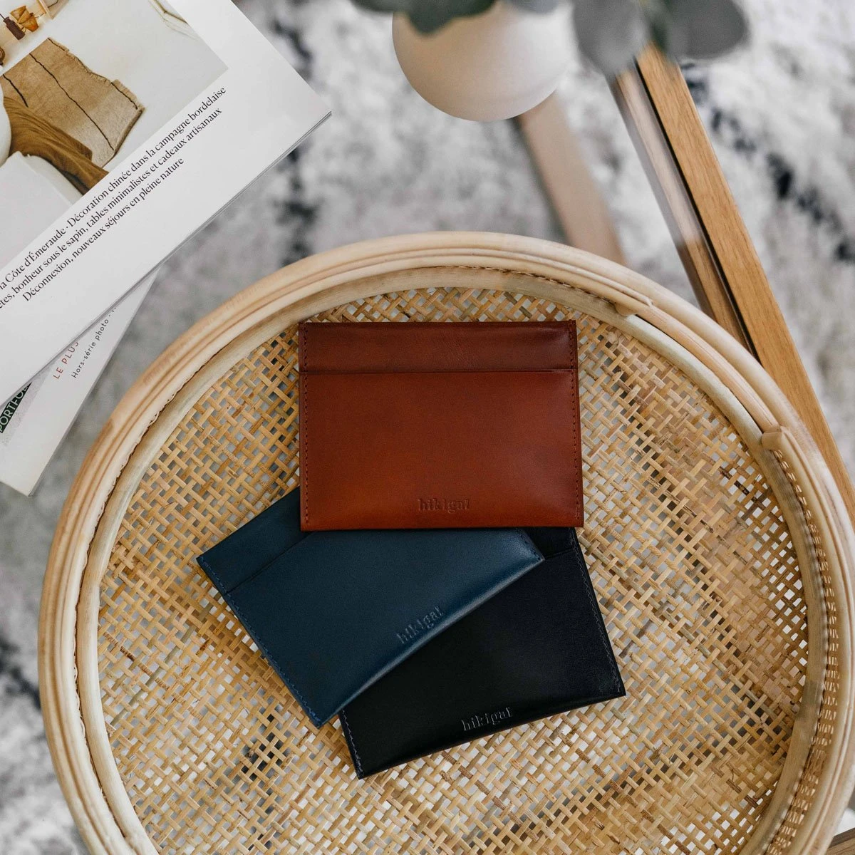 Porte-cartes ID en cuir personnalisable Hikigaï – Porte-cartes ultra-fin en cuir végétal, rangement sécurisé pour ID et cartes,