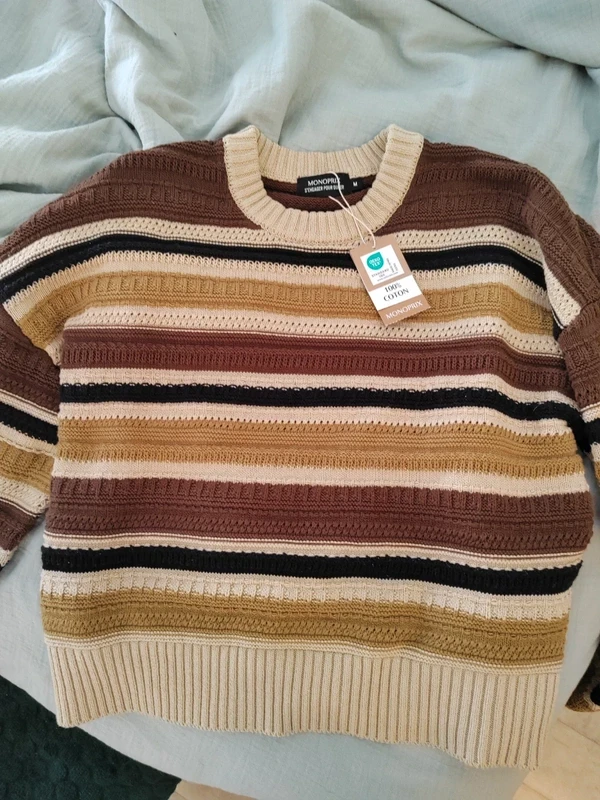 Pull en cotton pull rayures pull biege et marron moutarde noir