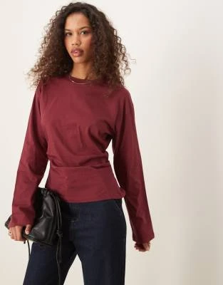 ASOS DESIGN - T-shirt style corset à manches longues - Bordeaux
