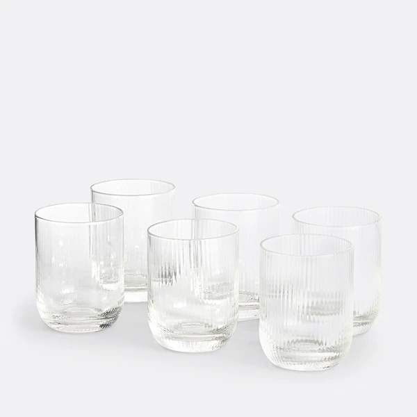 Lot de 6 gobelets à eau en verre strié, Stria